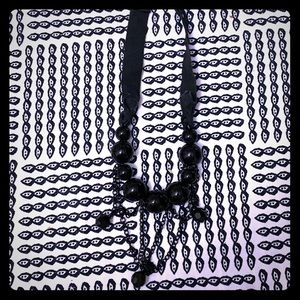 Black Beaded and fabric necklace